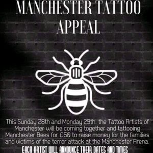 Has everyone seen this!? To raise money for the victims and families of the bombing in Manchester this week, tattoo artists from all over the UK and worldwide are tattooing the Manchester bee and donating all the money to charity. Such a great idea and great sign of solidarity! Look it up and get involved if you can. #manchester #manchestertattoo #manchestertattooappeal #unitedcity #cityunited #bee #solidarity #unity #charity