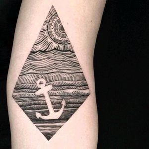 Amazing tattoo by Dino Nemec #tattoodo #TattoodoApp #tattoodoBR #ancora #anchor #mar #sea #sol #sun #pontilhismo #dotwork #DinoNemec