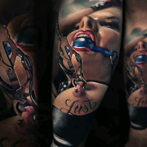 Amazing realistic tattoo by Valentina Ryabova #tattoodo #TattoodoApp #tattoodoBR #realismo #realism #dor #pain #prazer #pleasure #s&m #bdsm #mamilo #nipple #ValentinaRyabova