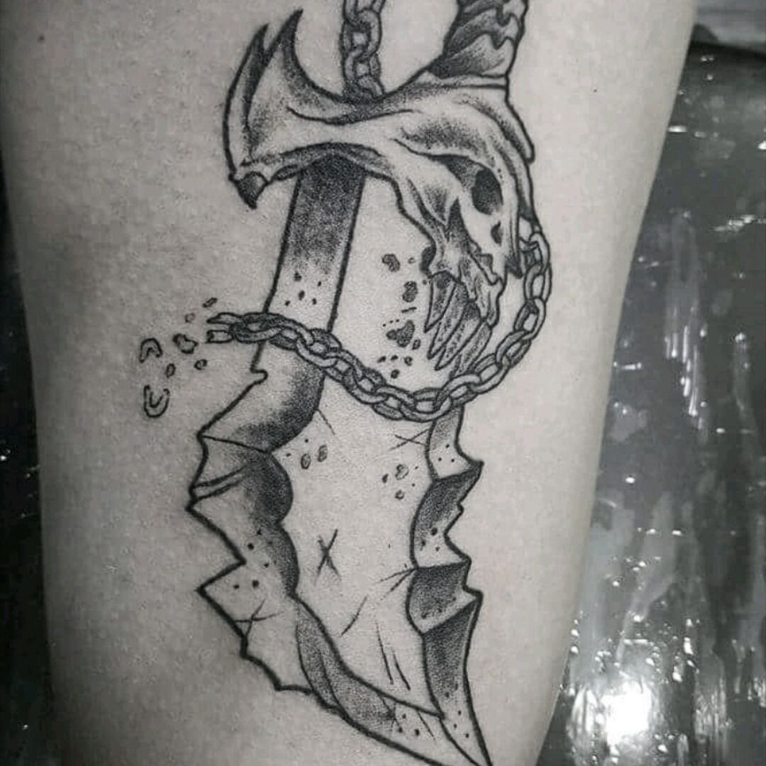 Tattoo uploaded by Luis Hiram Alvarado Vivanco • Blade of chaos Blackwork  tattoo done today For me friend who is a gamer, A very good afternoon and  full of laughter with this
