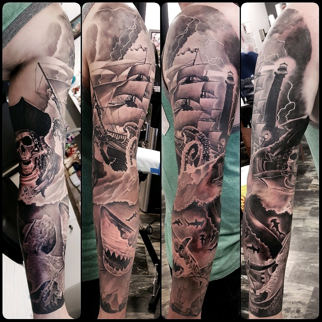 Start to a fun scuba themed sleeve  Tattoo done over 16 hours using  wjxcartridge torontotattooartist sharktattoo scubadivinglife  Instagram