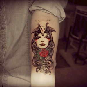 #woman #skull #witch #rose #color