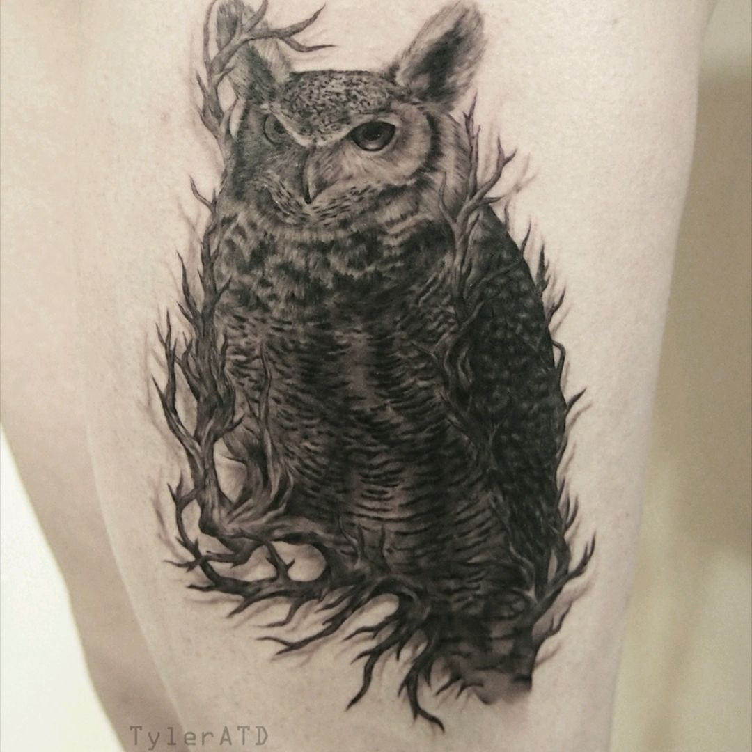 Tattoo uploaded by Tyler ATD • Owl and tree morph tattoo. • Tattoodo