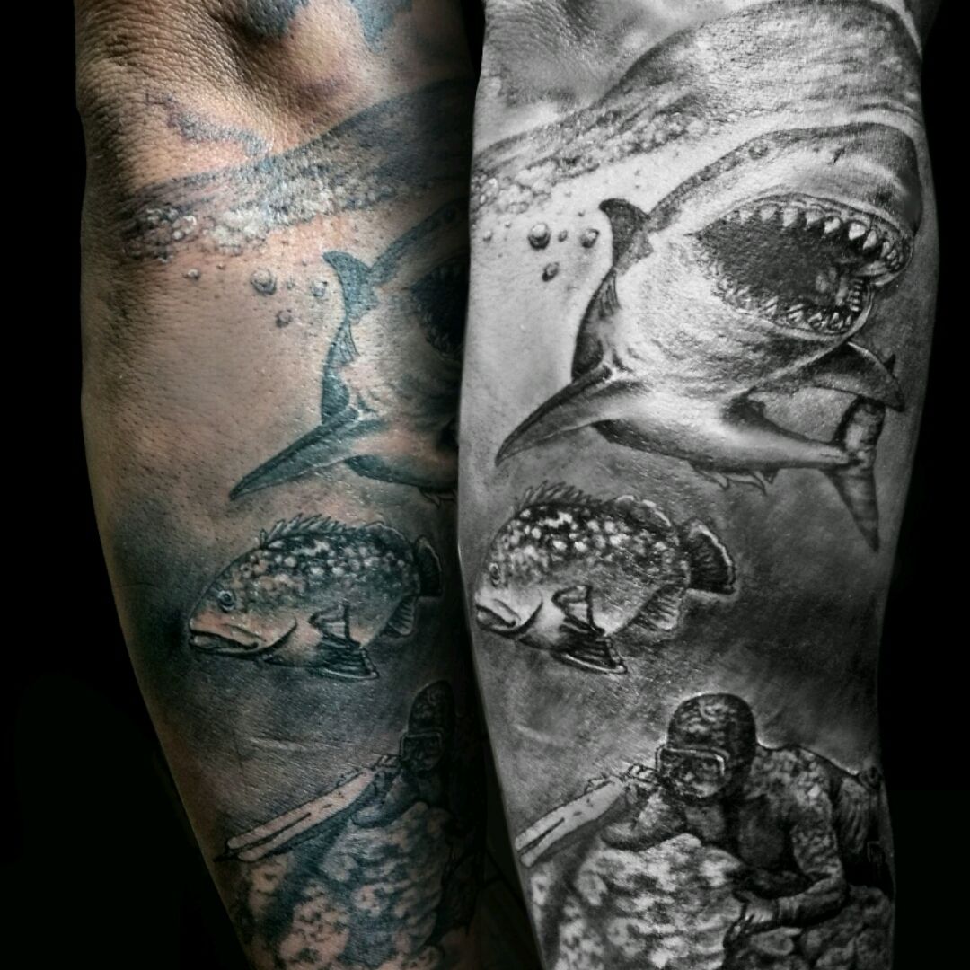 Tattoo uploaded by Thomas Carlijarlier  Underwater theme done mainly  with 3 liner and 7 shader thomascarlijarlier noireinkcarligallery   Tattoodo