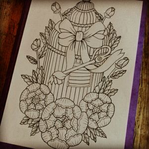 Colors are soon going to arrive, promised ! #birdcage #flower #peony #key #neotraditionaltattoos
