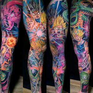 Dragon Ball sleeve by Derek Turkotte. #tattoodo #TattoodoApp #tattoodoBR #tatuagem #tattoo #colorida #colorful #dragonball #anime #comics #nerd #geek #DerekTurkotte