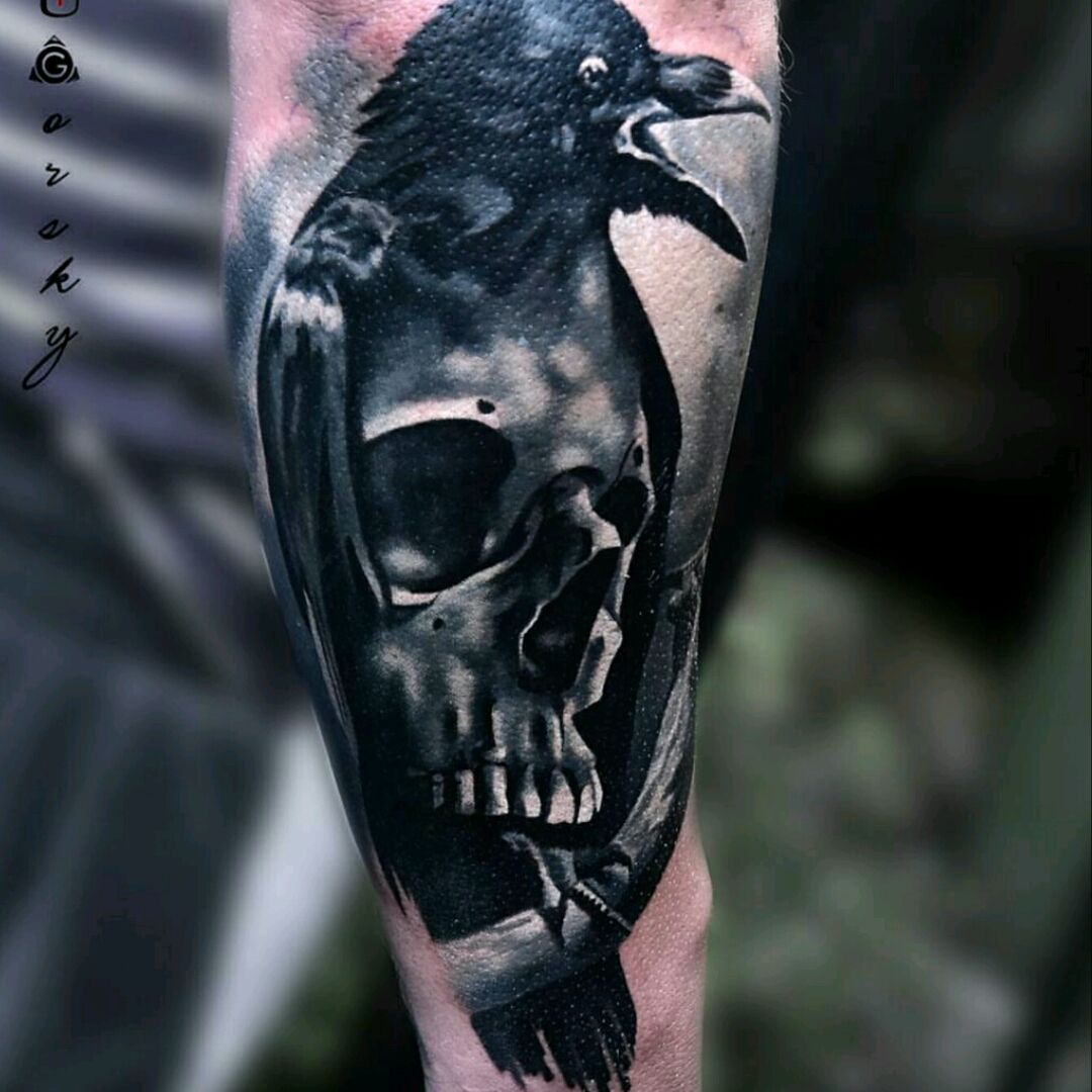 Raven Skull   in progress  Tattoos Eduardo Fernandes