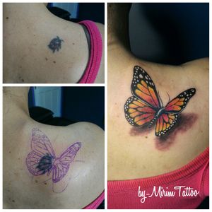 Old tattoo cover with a beautiful butterfly...