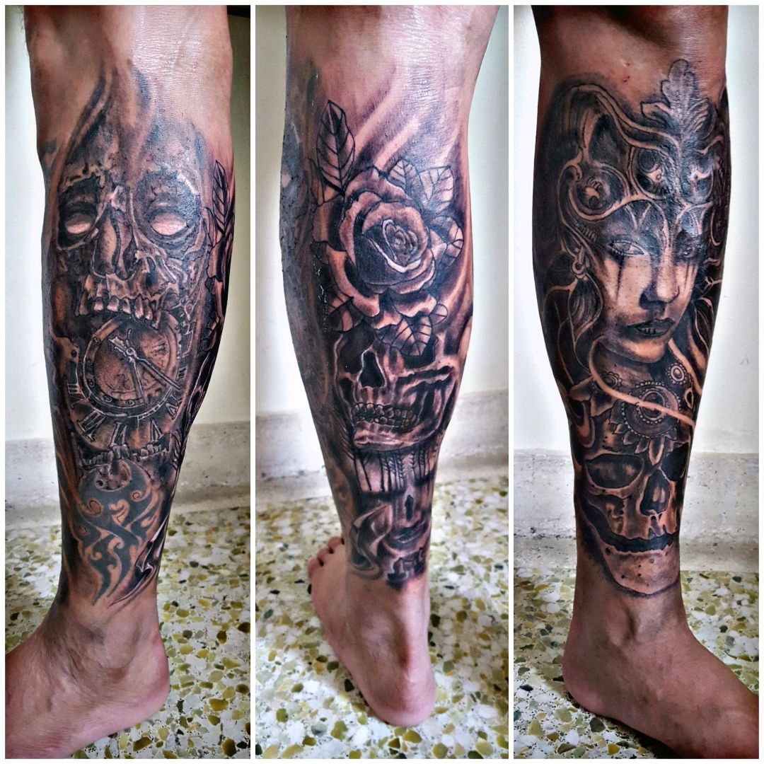Tattoo uploaded by Kayzee Fernandez • #lower #leg #skull #time #flame  #tribal #rose #forest #face #goddess #tattoos • Tattoodo