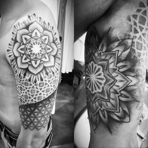 Mandala and flower of Life half sleeve from Dogstar Tattoo #Tattoodo #mandala #floweroflife #floweroflifetattoo #halfsleeve