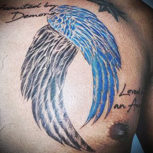 Haunted by Demons, Loved by an Angel#Angel #Demon #Wings #Calligraphy #Blue