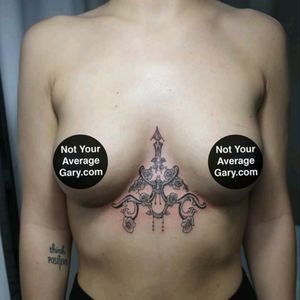 Custom sternum tattoo. #custom #sternum #sturnumtattoo #placement #victorian #feminine #design #tattoodesign #designer #flowers #notyouraveragegary #grhjarts