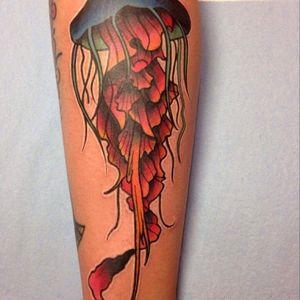 Jellyfish made by Daniel SainesMexican tattoo artist#jellyfishtattoo #colorful