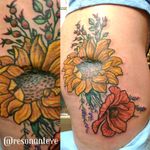 scar cover-up, rough illustrative, painterly color flowers.