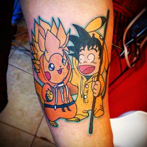 Pikachu & GokuMade by Daniel SainesMexican tattoo artist#pokemon #songoku #pikachutattoo #bestfriendtattoo #crossover