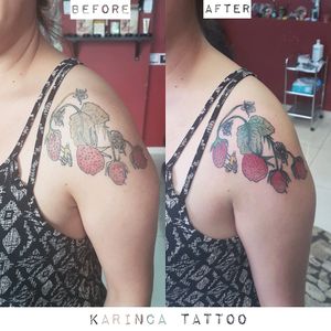 Some Touch Up 🍓 Instagram: @karincatattoo #touchup #tattoo #strawberrytattoo #strawberry #ink #shoulder #tattoos #color #colortattoo #colorfultattoo #covertattoo