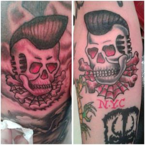 Matching psychobilly skulls on a cool couple from Scotland by @clash_city_baz #inked#americanatattoos#freshink#tattoosbybaz#traditionaltattoos#boldwillhold#oldschool#besttattooartists#nyc#punk#clashcitytattoo#hardcore#psychobilly#oi#ska#rockabilly#eastvillage#skulls#tattooideas#newtattoo#newyorkcity#customdesign#tattooedforlife#cleanandbold#fullcolor#tattoosleeve#neotraditionaltattoo#tattooflash#traditionaltattoo