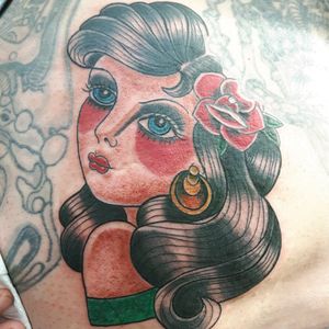 Traditional lady on a stomach. Design from a piece of flash.