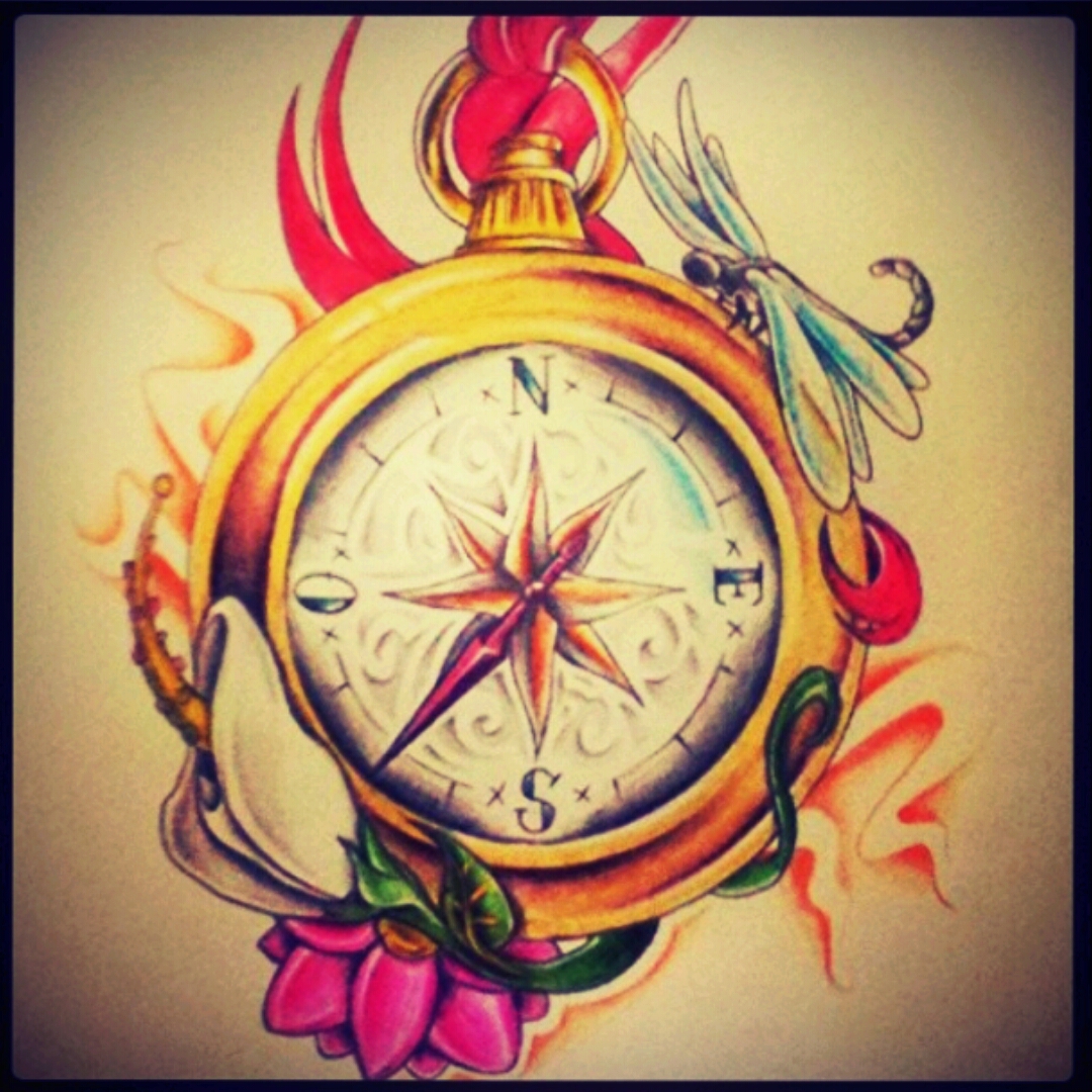 Vintage Compass Baroque Style Tattoo Design