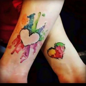 Unique incomplete heart tattoos for mothers and daughters to share their love. #motherdaughtertattoo #motherdaughter #love #heart #hearts #incomplete #youcompleteme #watercolor #watercolortattoo