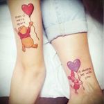 "Even if we're apart, I'll always be with you." Mother-daughter tattoos with Winnie-the-Pooh and Piglet. #motherdaughtertattoo #motherdaughter #love #poohbear #winniethepooh #poohandpiglet #disneytattoo #disney #heart #hearts
