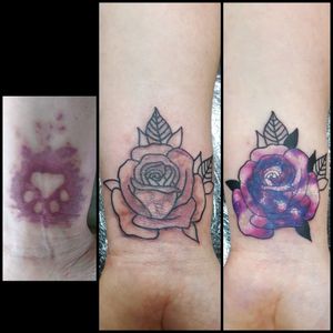 Cover up jobbie. Galaxy rose#tattoo #tattoos #tattooed #tattooedgirls #ink #coverup #coveruptattoo #rose #galaxy #galaxytattoo #wristtattoo #tattooapprentice #JuniorTattoo #lornaloutattoo #allseeingeyetattoolounge #dewsbury
