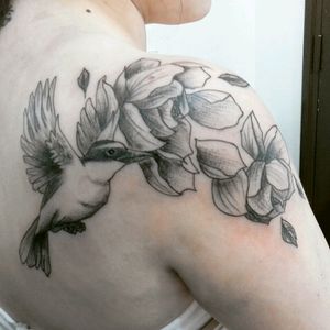 #blackwork #benteveo #bird #flowers #linework