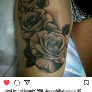 Roses upon roses tough girl didn't flinch once#tattoo #legtattoo #roses #rosetattoo #dynamicblack
