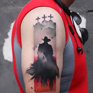 By #chenjie.newtattoo #cowboy #watercolor #horse