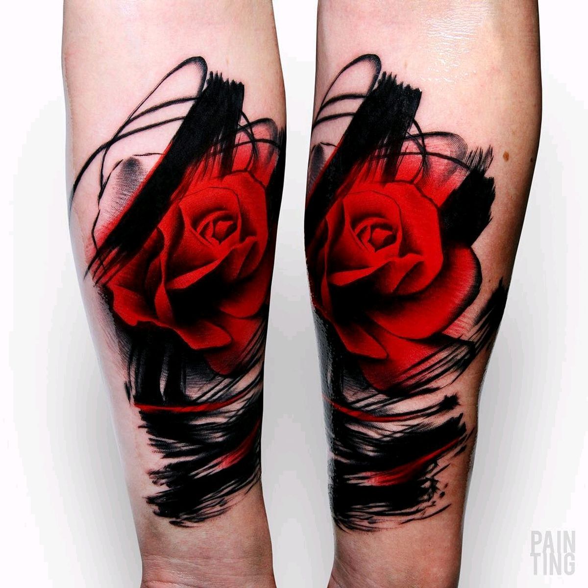 Черно-красное тату цветы
