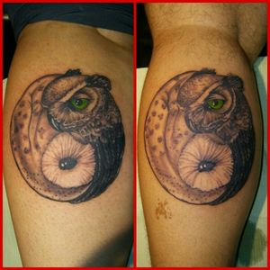 *Matching tattoos.. #Owl #yingyang #blackandgrey
