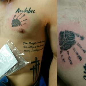 Family and faith #familytattoo #lovefamilyfaith #handprinttattoo #scripttattoo