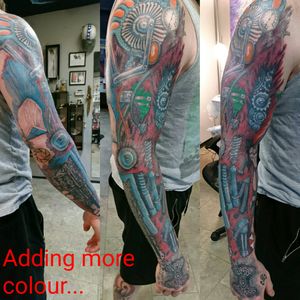 #colourtattoo #menstattoo #canadiantattoo #tattooartist #tattoos #biomechanical #biotattoo