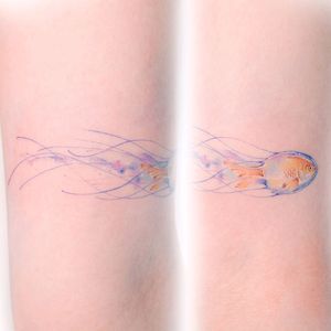 By #soltattoo #goldfish #jellyfish  #watercolor