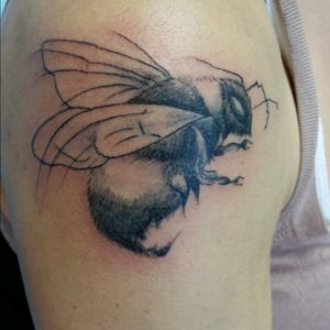 #inkcap #tattoos #art #tattooart #bee #beetattoo #blackandgrey #blackwork