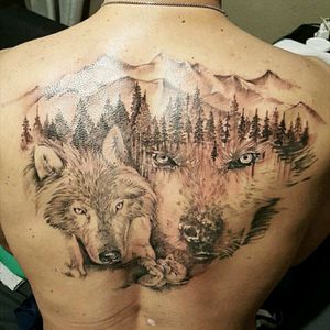 #tattoo #wolf #family #forest #blackandgreytattoos