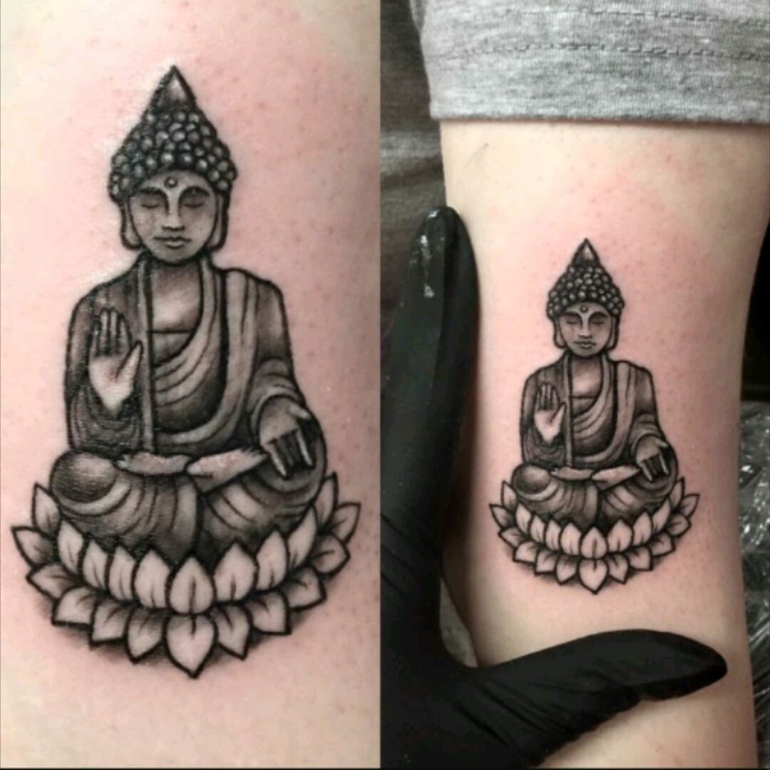 Premium Vector  Sitting meditating buddha in lotus position on mandala  background sign for tattoo textile print