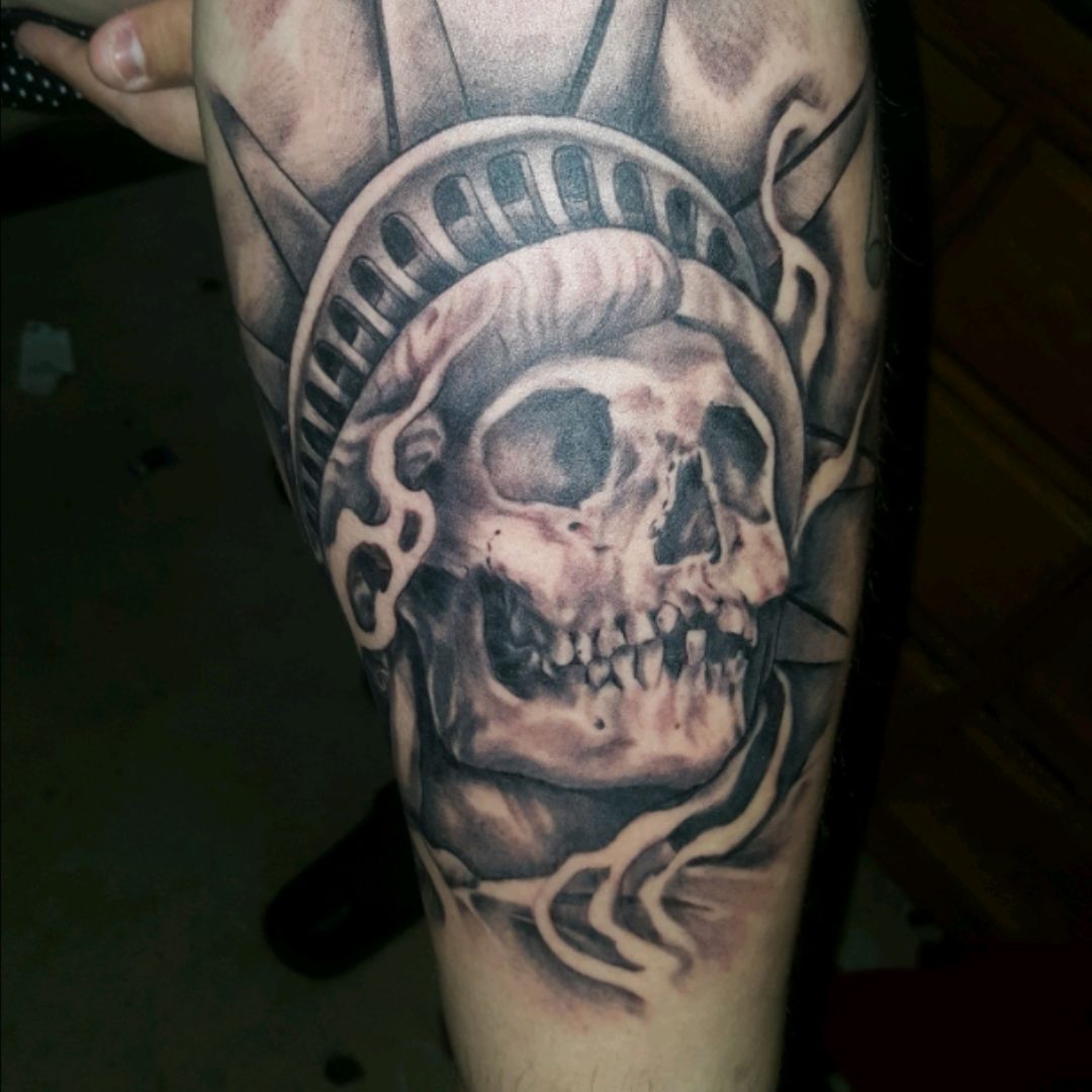 Rising Dragon Tattoos NYC  Statue of Liberty skull tattoo by Jason 
