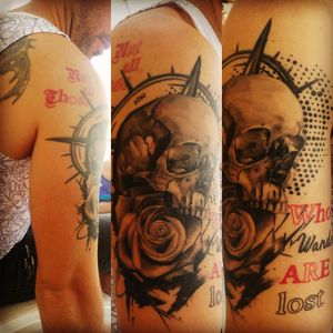 Trash polka (not finished yet) Skull&rose Text: Not all those who wander are lost
