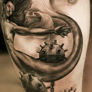 Swim by the mines so not to be bored by the open sea.#mines #stationtattoo #mermaid
