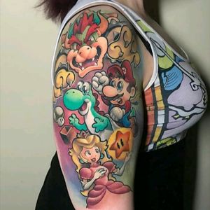 Brandoom#tattoodo #TattoodoApp #tattoodoBR #tatuagem #tattoo #nintendo #supermario #bowser #princesspeach #yoshi #estrela #star #gamer #games #nerd #geek #colorida #colorful #videogame #Brandoom