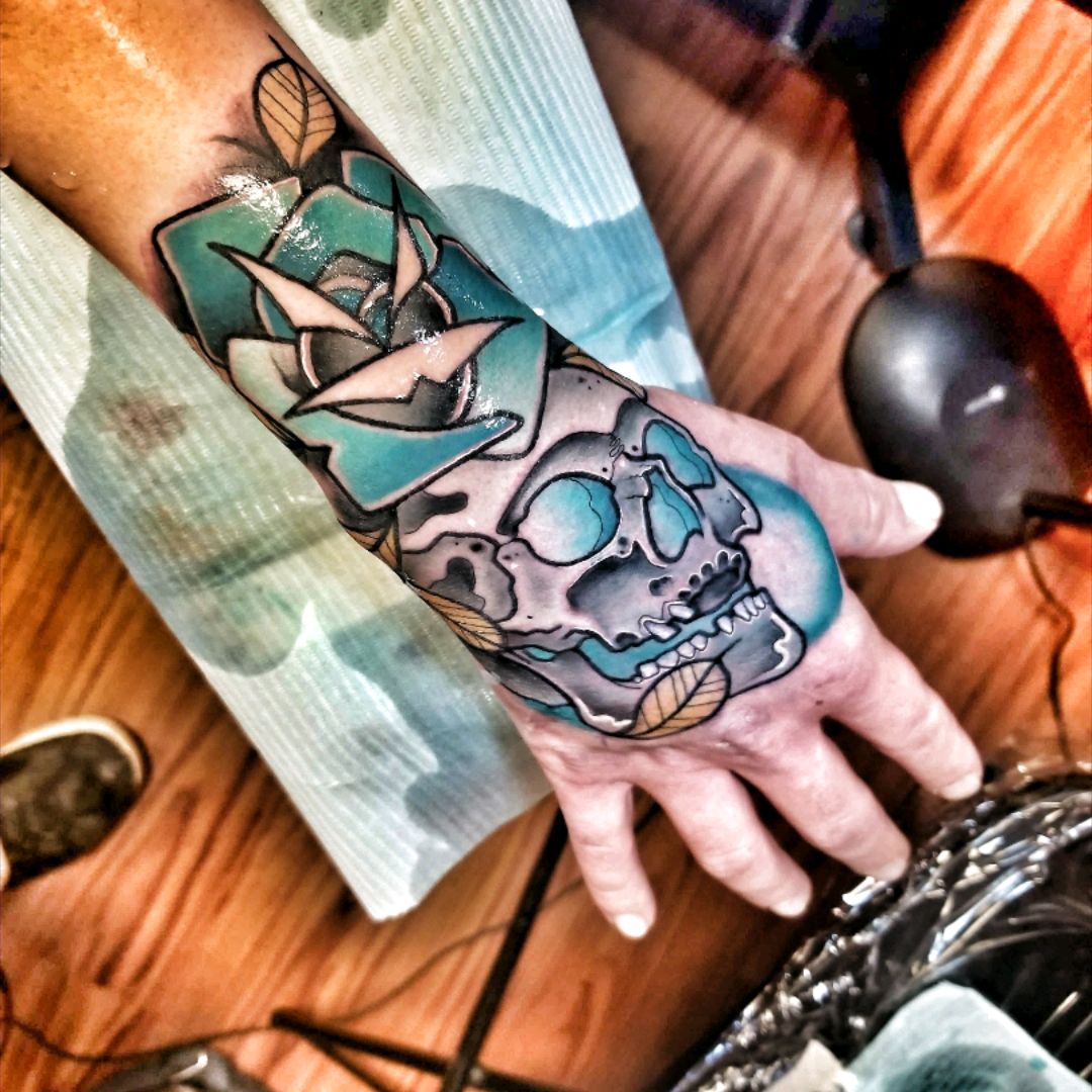 Neo traditional skull with roses tattoo Art Junkies Tattoo Gary Dunn by  Gary Dunn TattooNOW