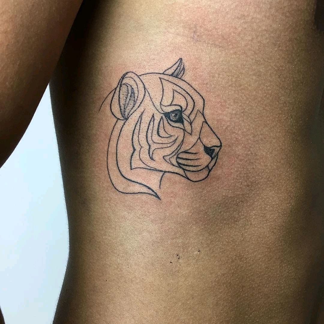 Minimalist tiger head tattoo on the wrist