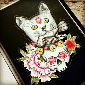 #ink #inked #tattoo #tatouage #sketch #sketchbook #colortattoo #neotraditional #flowertattoo #memoriatattoo #drawingtattoo  #neotrad #cat #deadbird #cattattoos