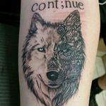 A #blackandgray #wolf with a beautiful message behind it. #semicolon #continue