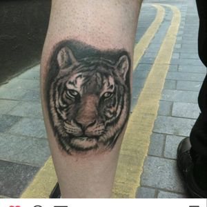 Tiger tattoo #inked #tattoos #legtattoo #animaltattoo #tiger #tigertattoo #blackandgreytattoo