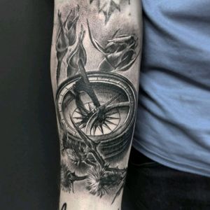 Added this compass and thistles to Matt's sleeve