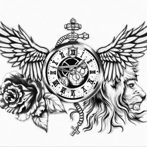 #thelionsareback #king #liontatto #rose #inkedup #tattoodesign #blackandgray #time #clocktattoo