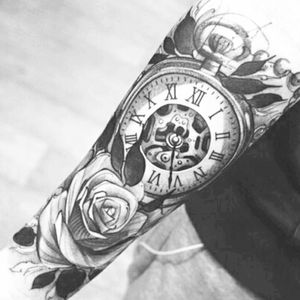 Black and Grey Compass and Roses Tattoo Design