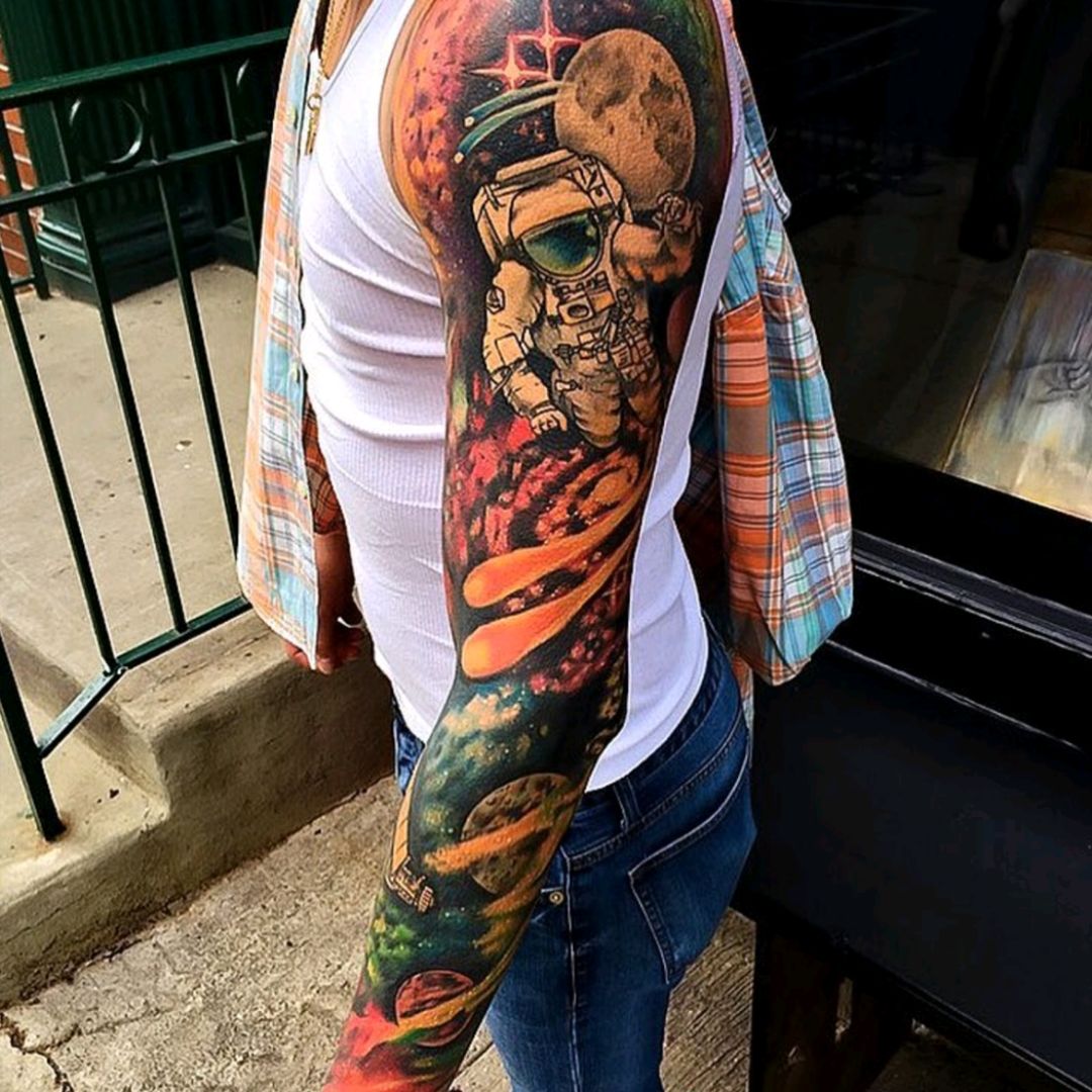 Space Tattoo On Full Sleeve by Joe Carpenter
